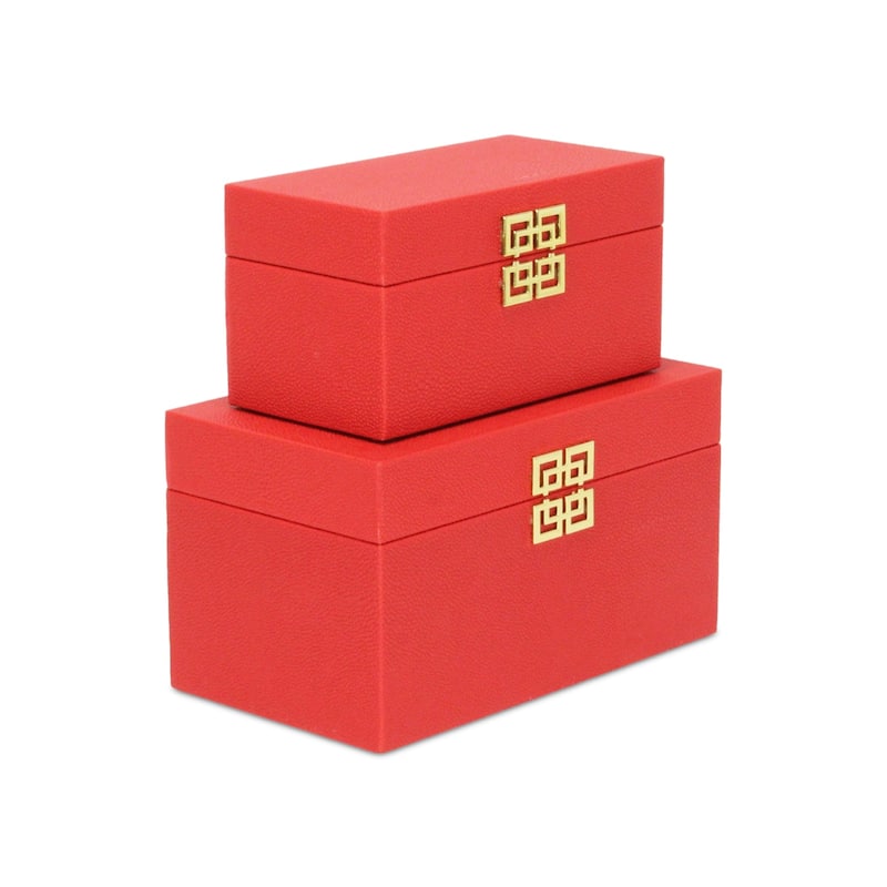 Black Shagreen Raised Bubble Box (Set of 2) - Red