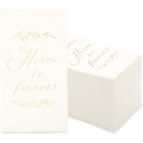 Wedding Dinner Napkins, Here's to Forever (White, 4 x 8 In, 100 Pack