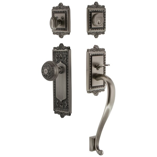 Grandeur WINWIN_ESET_234_SG Windsor Solid Brass Rose Keyed Entry Single Cylinder Sectional 'S' Grip Handleset with Windsor Knob