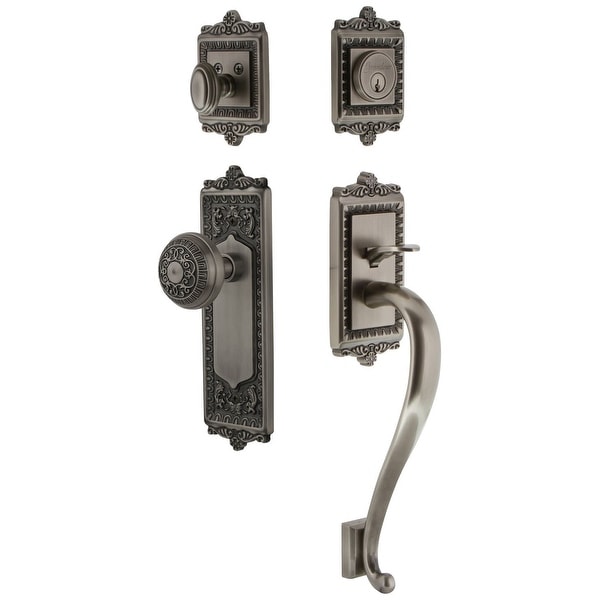 Grandeur WINWIN_ESET_238_SG Windsor Solid Brass Rose Keyed Entry Single Cylinder Sectional 'S' Grip Handleset with Windsor Knob
