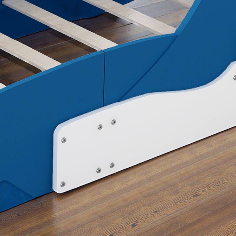 Race Car Platform Bed with Wheels, Kids Car-Shaped Bed Frame with Safety Rails