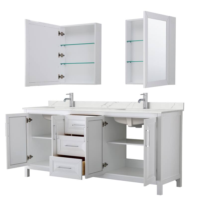 Daria 80-inch Double Vanity, Single Hole Quartz Top, Med Cabinets