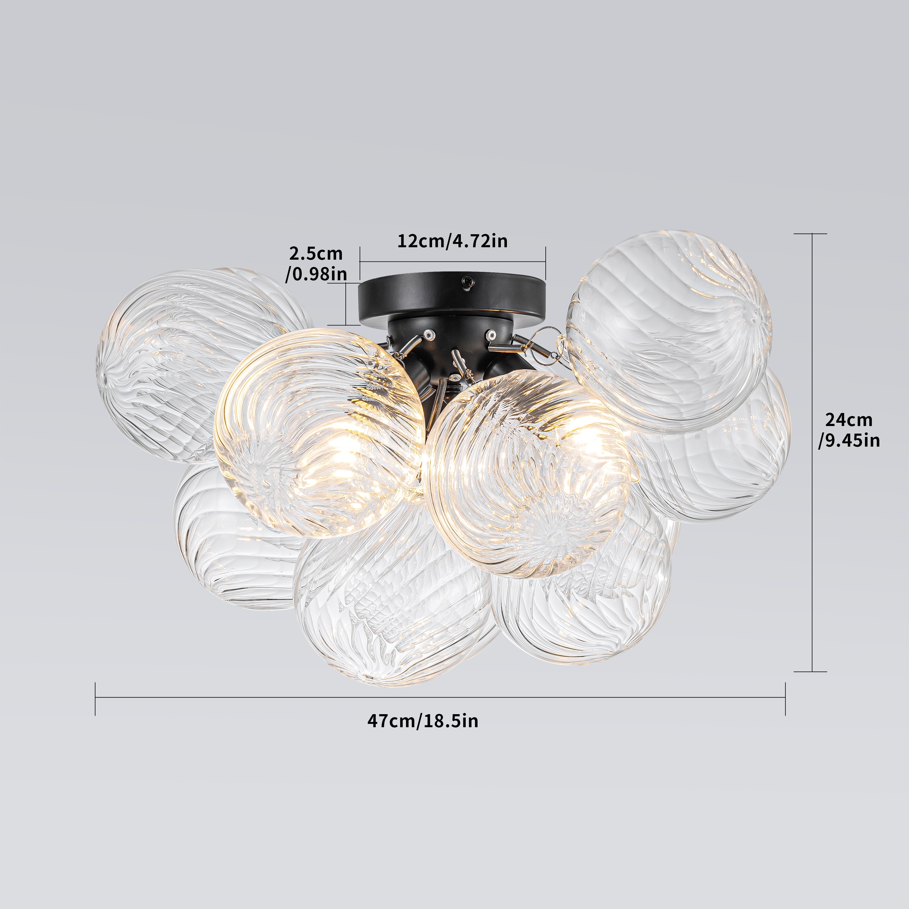 Starsky 3-Light 17in. Contemporary Glass Bubble Semi Flush Mount