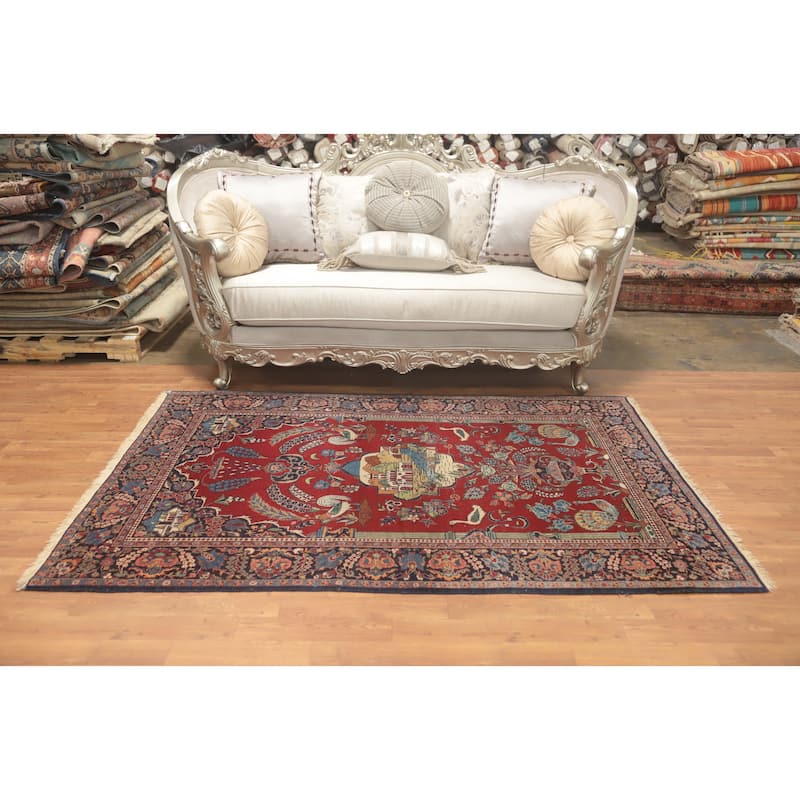 Hand Knotted Oriental 100% Wool Carpet Traditional Medallion Red Kashan Area Rug - 6' 10'' X 4' 6''