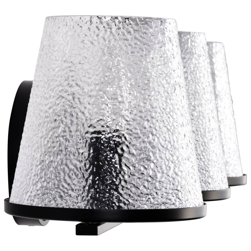 Valentine 3 Light Vanity Black Finish Hammered Glass