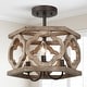 preview thumbnail 1 of 12, Woodly Farmhouse 3-Light Distressed Wood Modern Cage Drum Semi-Flush Mount for foyer - 14" D x 9" H