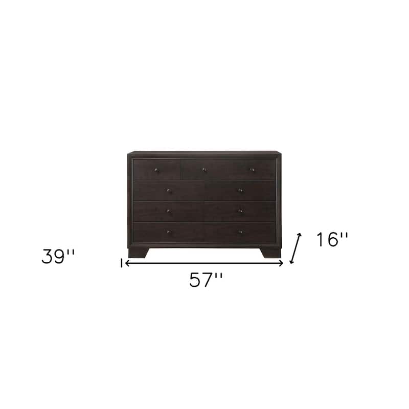 HomeRoots 57" Espresso Solid and Manufactured Wood Nine Drawer Double Dresser