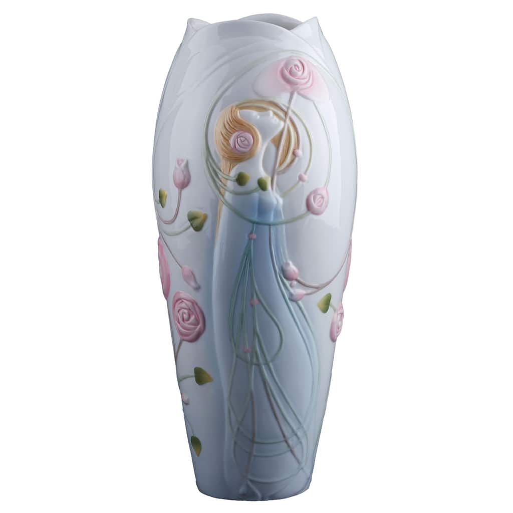 Charis 11.81" height Rose & Lady Vase multicolor Fine Porcelain