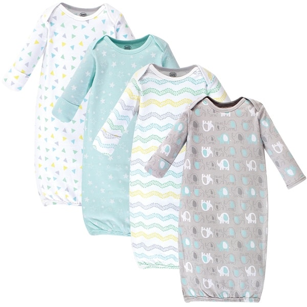 slide 1 of 1, Luvable Friends Baby Cotton Long-Sleeve Gowns 4pk, Basic Elephant, 0-6 Months - Basic Elephant 0-6 Months - Basic Elephant