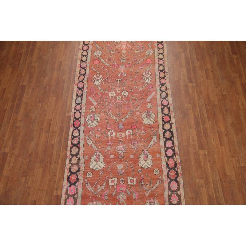 Hand Knotted Oriental 100% Wool Carpet Traditional All-Over Oranges & Rust Tabriz Runner Rug - 9' 7'' X 4' 2''