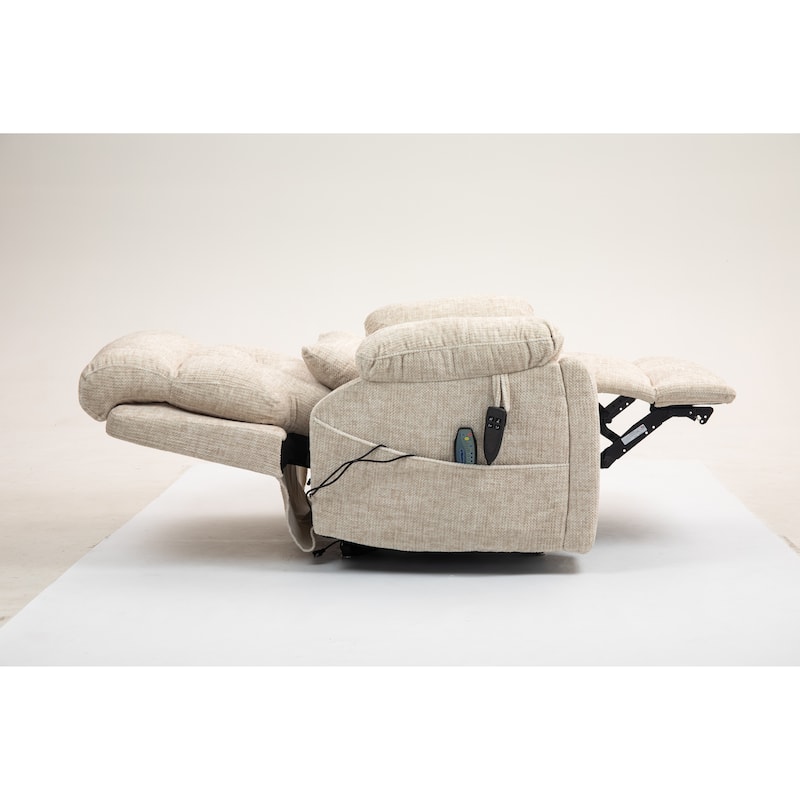 Velvet Oversized Power Lift Recliner Chair with Dual OKIN Motors, 180° Flat Lay, Massage, and 400 lbs Capacity