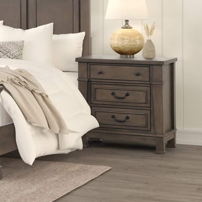 Furniture of America Quinlan Dark Walnut Wood 3-Drawer Nightstand - Dark Walnut