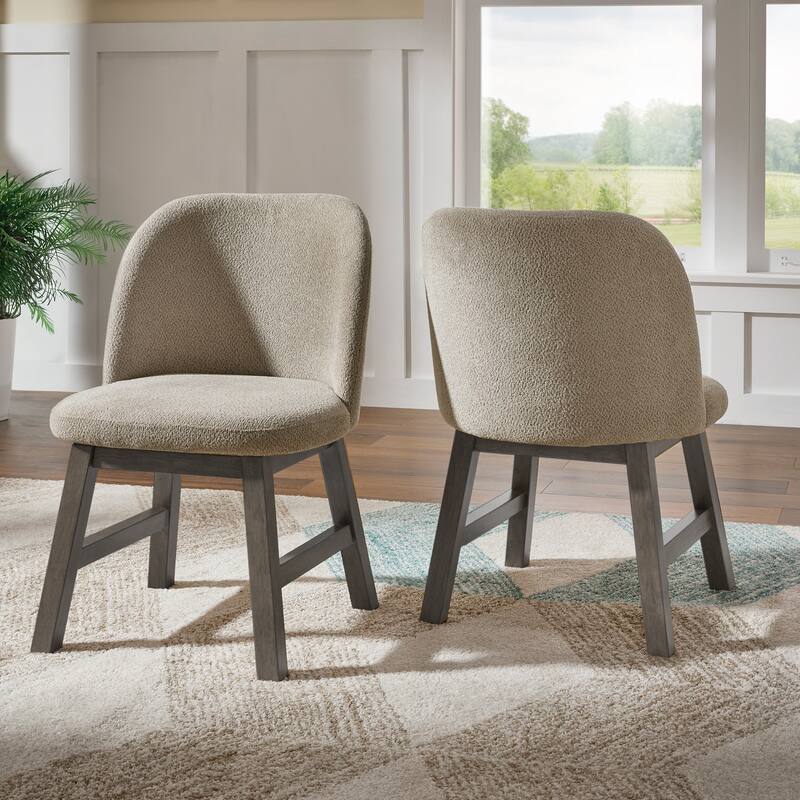 Harstad Wood Finish Taupe Fabric Curved Low Back Dining Chair (Set of 2) by iNSPIRE Q Modern