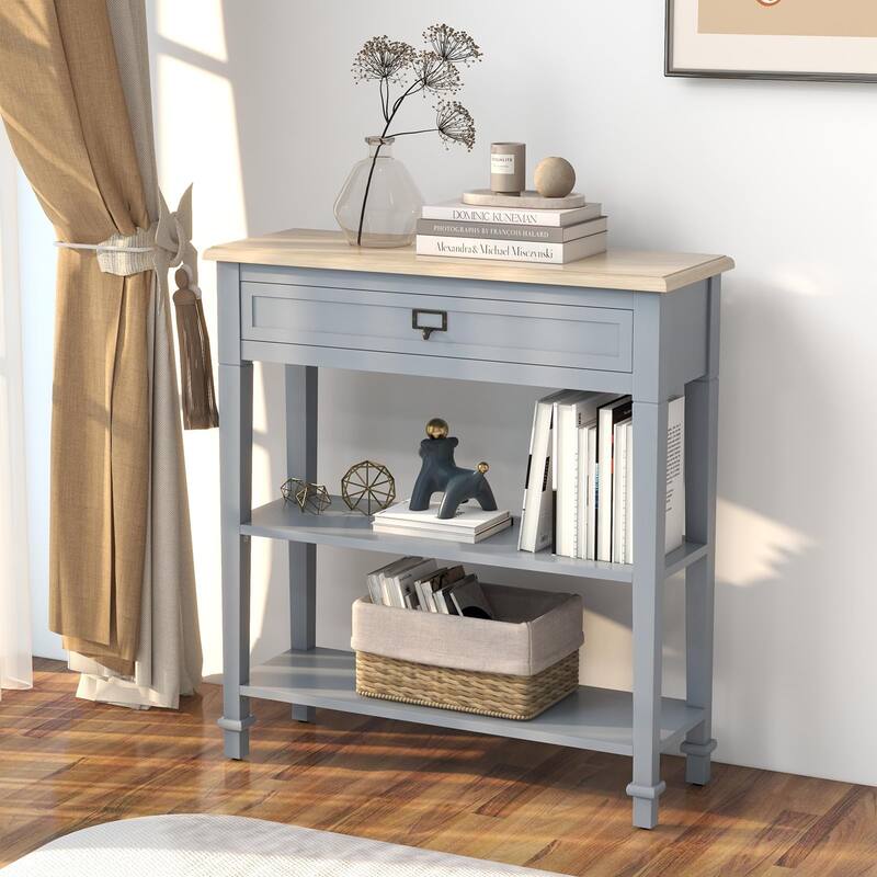 Accent White Console Table with Drawer and Shelf, Wood Sofa Table with Storage for Entryway Hallway Living Room - 29"x10"-gery