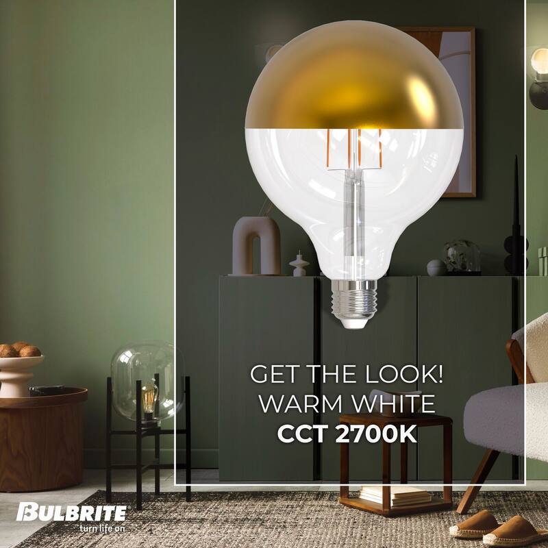 Bulbrite LED Filament Pack of (4) 6 Watt Dimmable G40 Light Bulbs with a Half Gold Finish and Medium (E26) Base