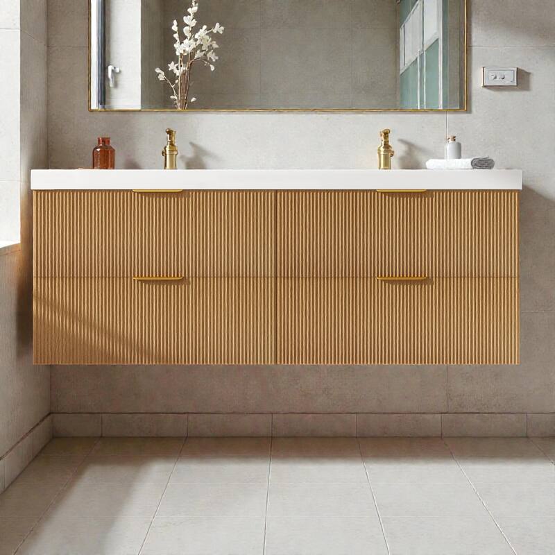 59.3" Double Sink Bathroom Vanity, Wall Mounted Cabinet with SMC Integrated Top and 4 Soft-Close Drawers