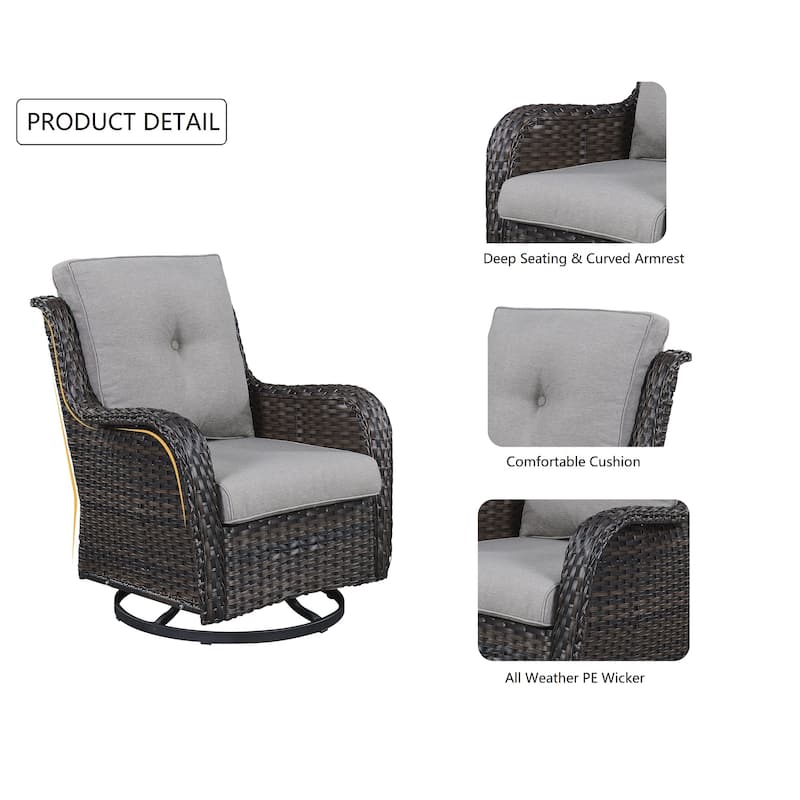 Gymojoy 5-piece Outdoor Wicker Swivel Rocking Chair Table with Ottoman