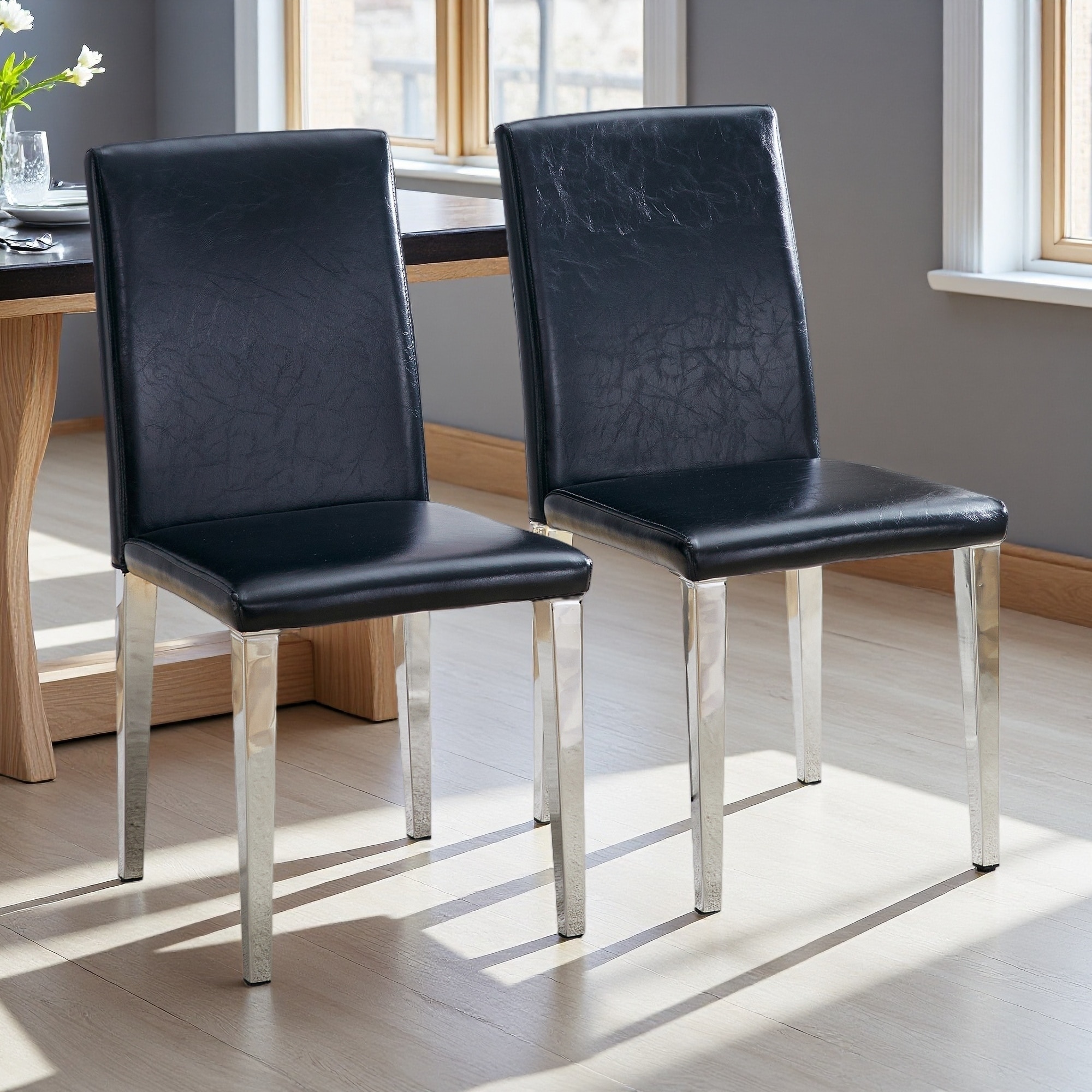 35"H Set of 2 PU Leather Upholstered Dining Chairs with Metal Legs