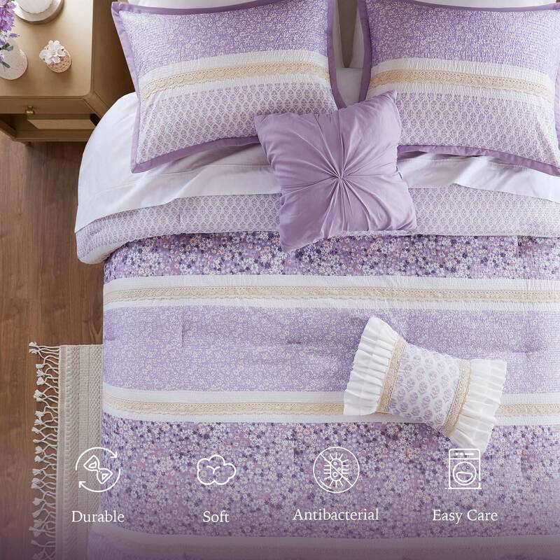Madison Park Evian 5 Piece Seersucker Comforter Set with Throw Pillows