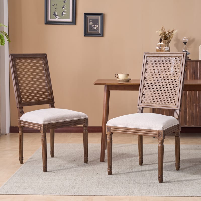Christopher Knight Home - French Country Dining Chairs Set with Elegant Cane Backrest & Upholstered Seats with Fluted Legs