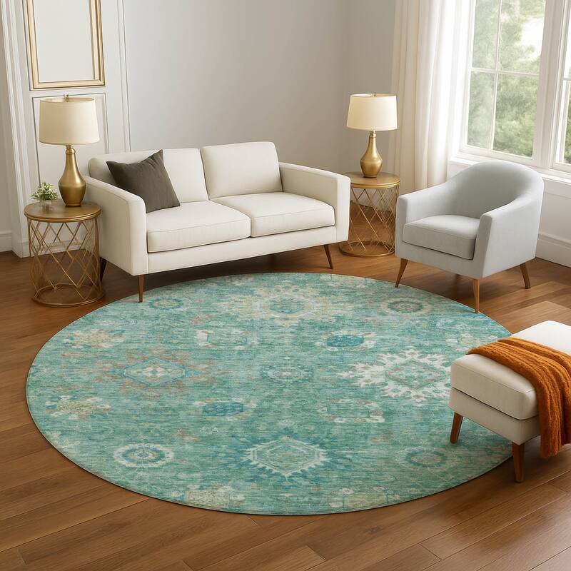 Premium Washable Super Soft Traditional Kashan Mayfield Rug - Teal - 8' x 8'
