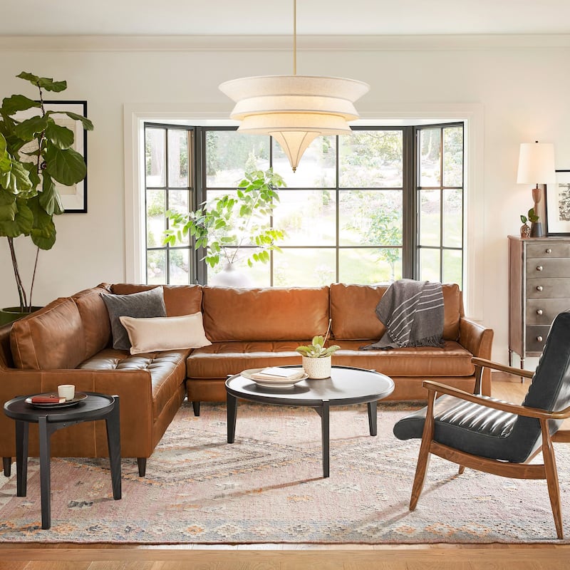 5-Light Mid-Century Modern Brass Chandelier for Dining Room&Living Room - Four-Layer Textured Fabric Shade - 5 Light