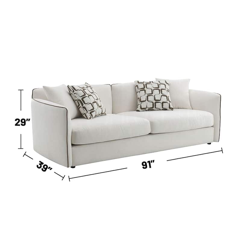 Chenille Upholstered Sofa with 4 Pillows in Beige