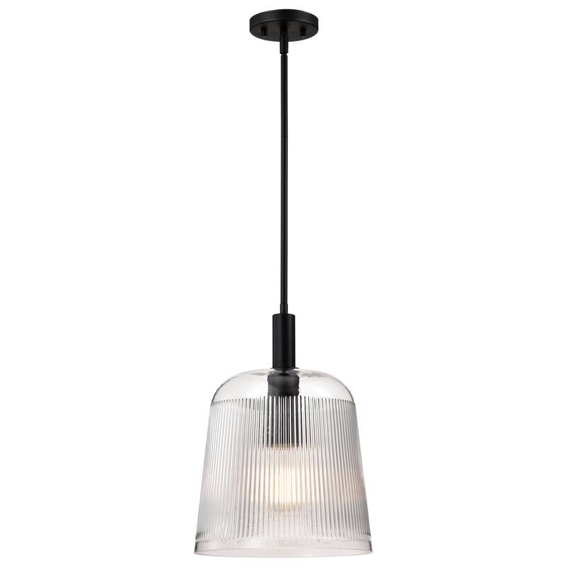 Grayson Large Pendant Matte Black Finish Clear Ribbed Glass - Matte Black