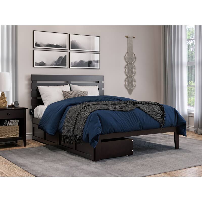 Full Bed with Drawers - Espresso Finish, Modern Farmhouse Style, Solid Wood Frame, Storage Bed