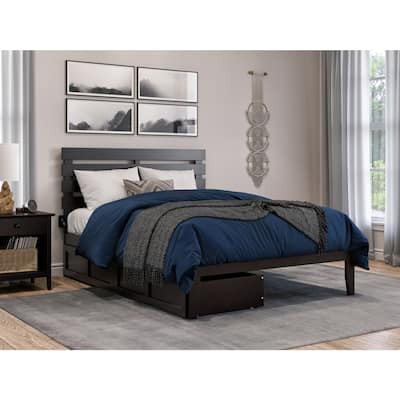 Full Bed with Drawers - Espresso Finish, Modern Farmhouse Style, Solid Wood Frame, Storage Bed