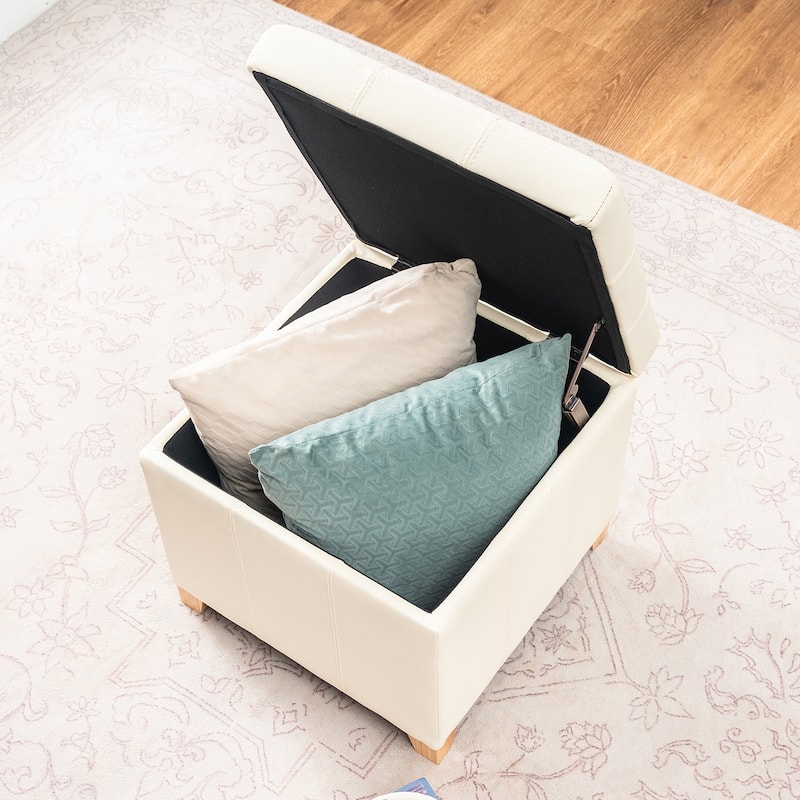 Adeco Upholstered Tufted Faux Leather Storage Ottoman