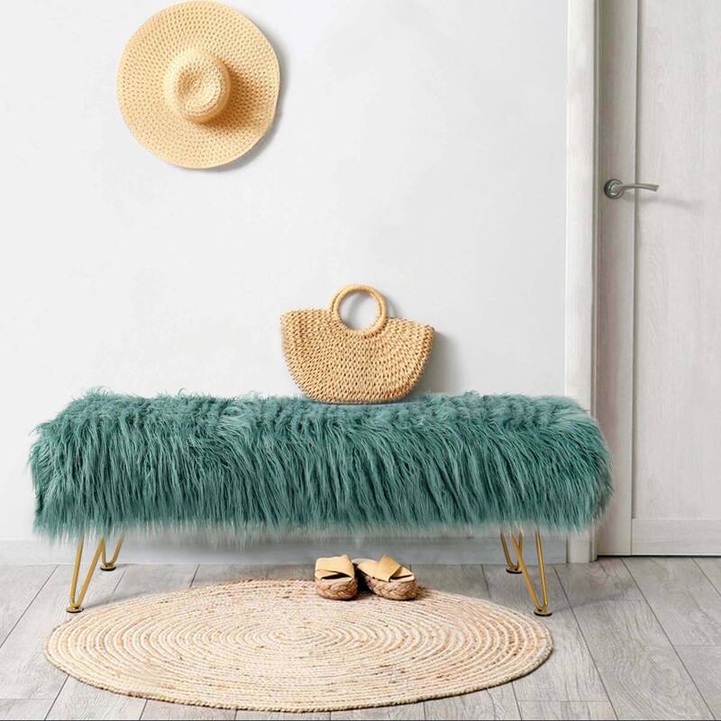 Home Soft Things Mongolian Ottoman Bench with Gold Metal Legs