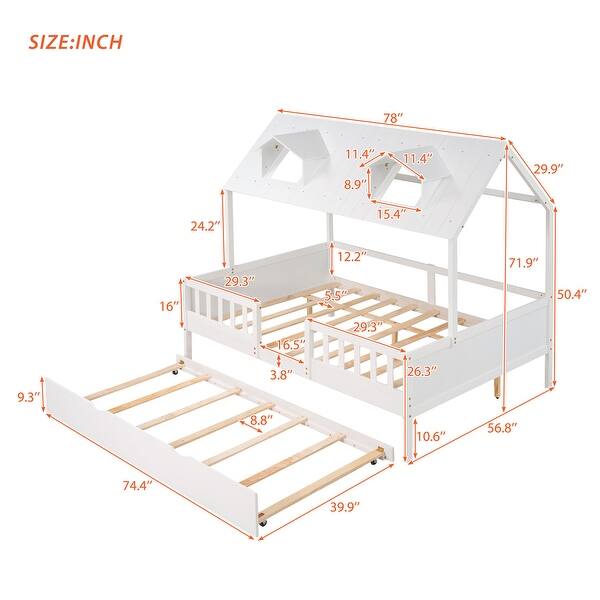 dimension image slide 1 of 2, Full House Bed with Trundle - Safety-Enhanced Wood Design