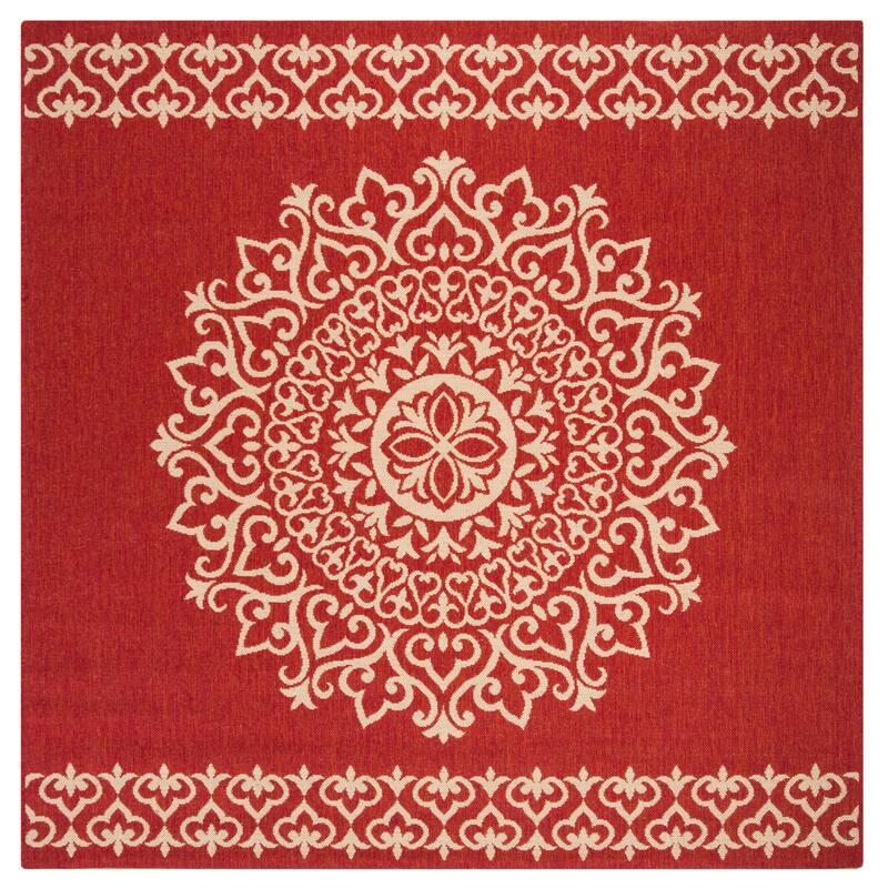 SAFAVIEH Beach House Angelien Indoor/ Outdoor Waterproof Patio Backyard Rug - 4' Square - Red/Creme
