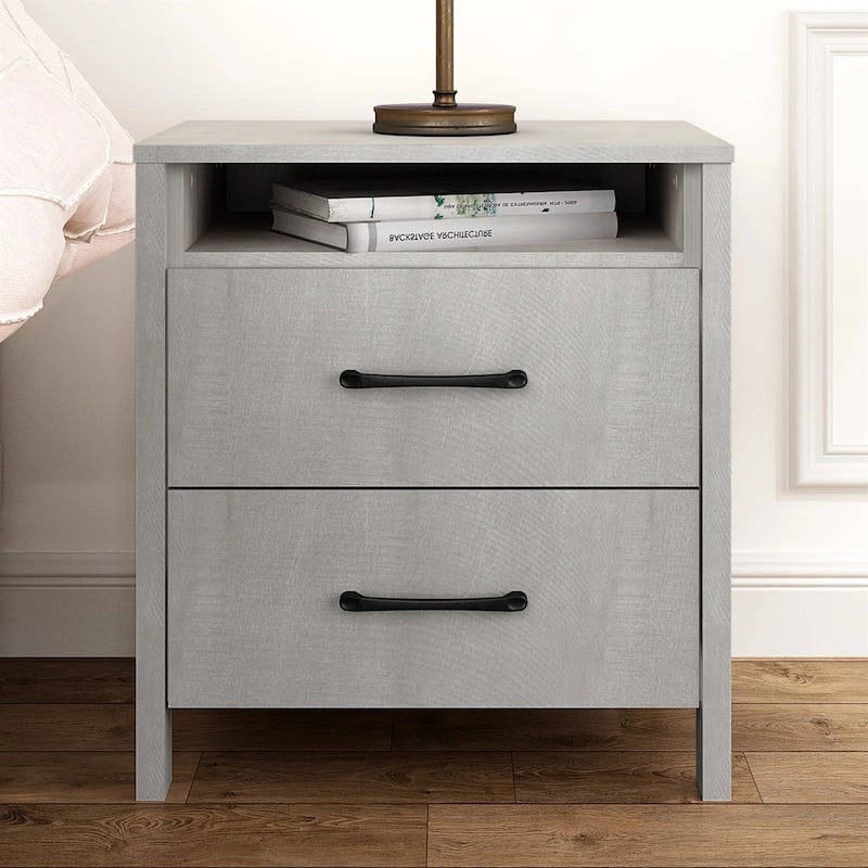 Modern 2-Drawer Bedside Table Nightstand with Shelf Wood Minimalist Bedroom Furniture