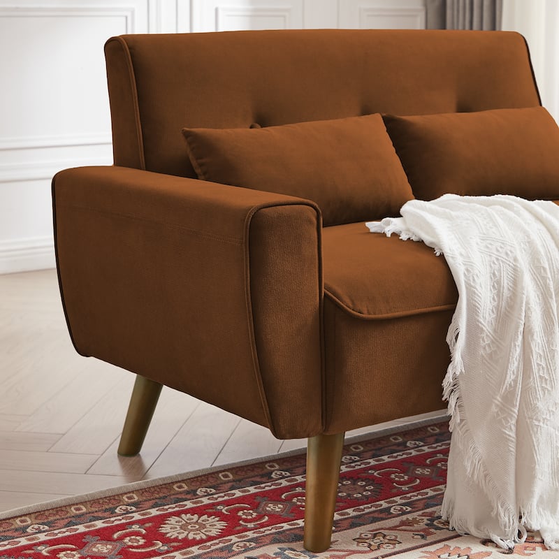 48.82" Small Tufted Loveseat Sofa with 2 Pillows and Tapered Wood Legs