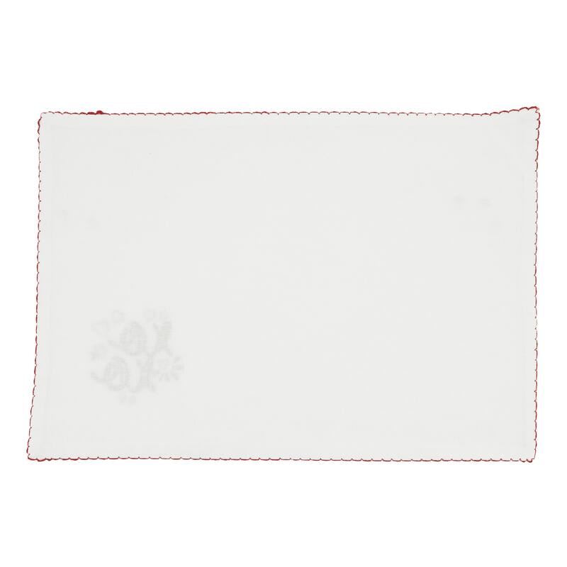 XO Placemats & Napkins (Set of 8) - Embroidered Valentine's Table Linens with Scalloped Red Trim, 13"x19" / 18"x18"