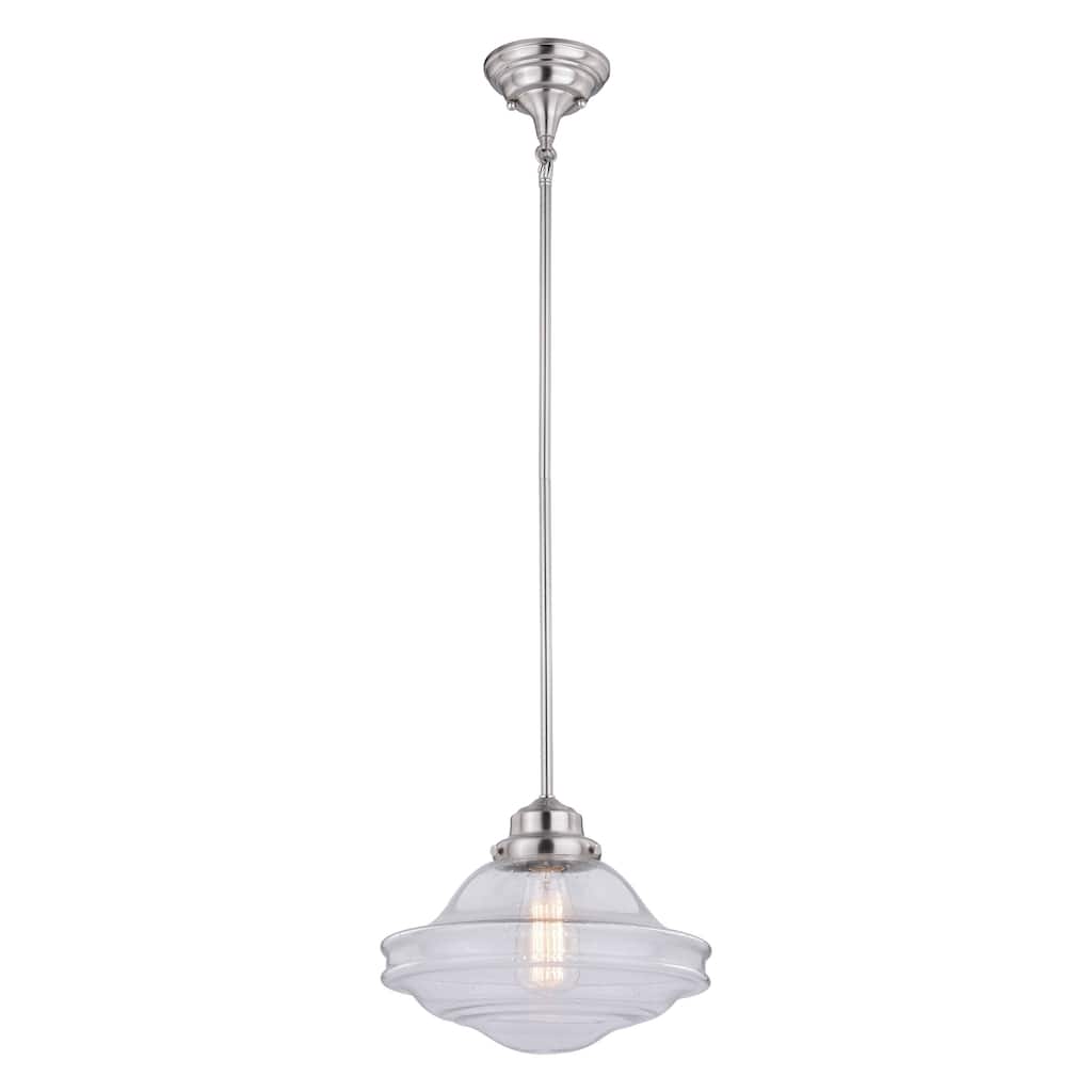 Huntley 1 Light Satin Nickel Farmhouse Schoolhouse Pendant Clear Glass - 12-in W x 14.75-in H x 12-in D