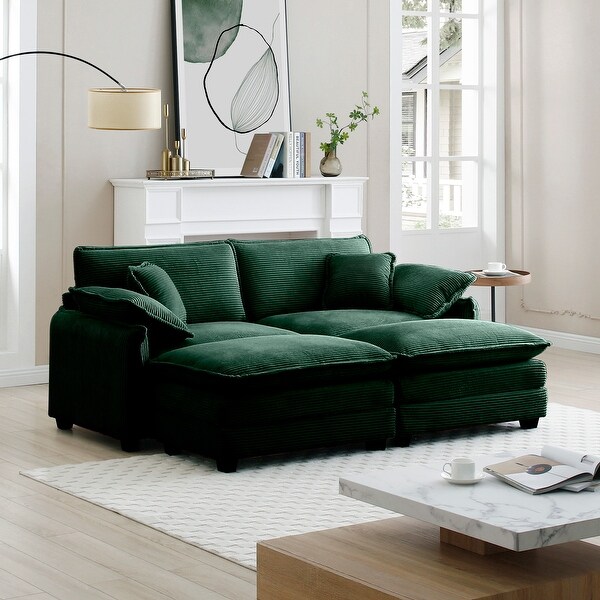 2-Seater Sofa with Ottoman for Small Living Spaces, Green 2-Seater Sofa with Ottoman for Small Living Spaces, Green