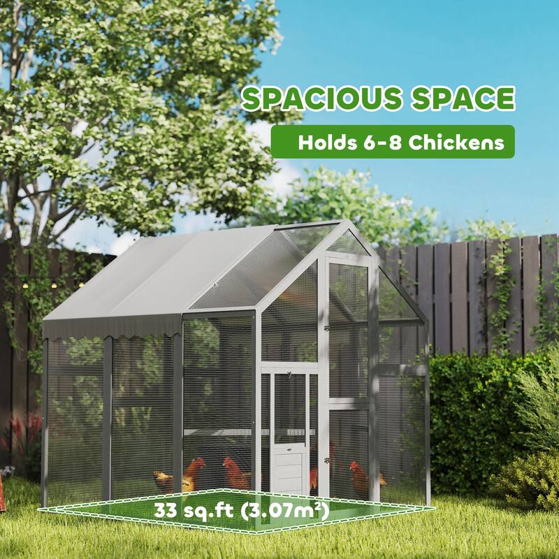 PawHut Large Chicken Run, Wooden Chicken Coop with Waterproof & Anti-UV Cover, Split Door, 2 Nesting Boxes, 2 Roosting Bars