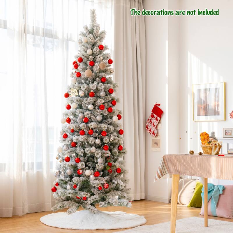 Gymax 5/6/7.5/8 ft Pre-lit Snow Flocked Artificial Christmas Tree w/
