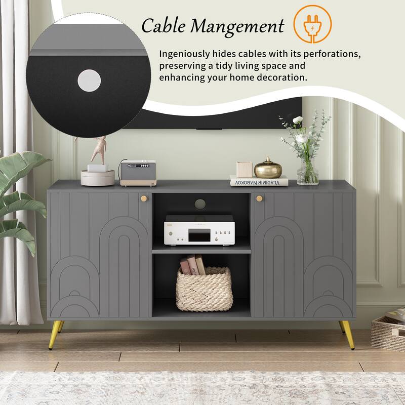 Roomfitters Modern TV Stand for up to 55 Inch TV, Media Console with Adjustable Shelf, Metal Legs and Handles