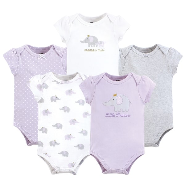 slide 1 of 1, Hudson Baby Infant Girl Cotton Bodysuits, Lilac Elephant 0-3 Months - Lilac Elephant