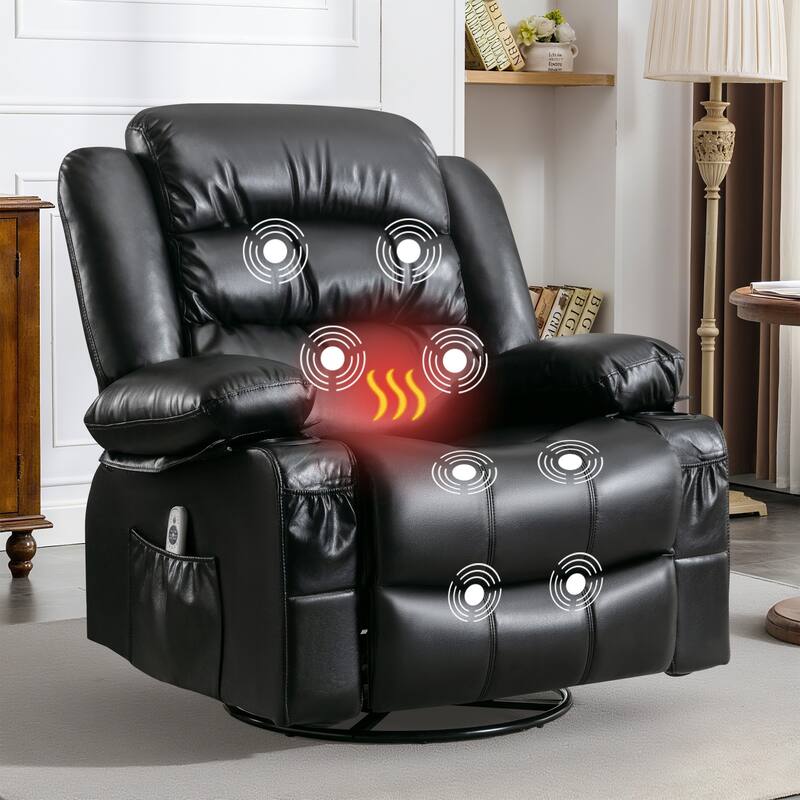 Massage Swivel Rocker Recliner Chair with Heat and Vibration for Ultimate Relaxation - Black