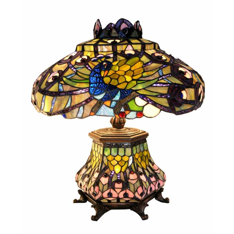 Tiffany-style Peacock Lantern Table Lamp