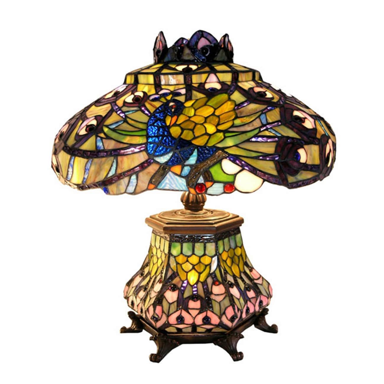 Warehouse of Tiffany Tiffany-style Peacock Lantern Table Lamp