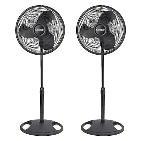 Lasko 16 Inch Oscillating 3 Speed Adjustable Pedestal Stand Fan, Black (2 Pack)
