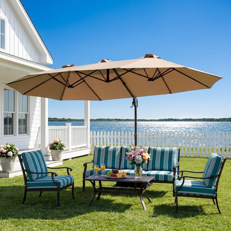 13 foot patio umbrella sunbrella 8ft-10ft Auto Tilt Sunbrella LED Patio Umbrella | Solar Powered LED Ribs |  Wind Resistant