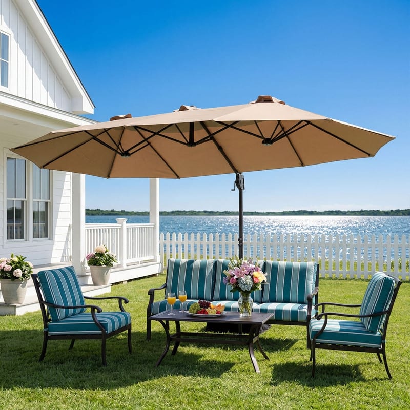 large waterproof patio umbrellas SUPERJARE 13FT Outdoor Umbrella for Patio, Double sided Pool with Fade Resistant Canopy, Table Umbrella for Deck, Market, Backyard The beautiful canopy is made from 100% polyester Large Patio Umbrella | Perfect
