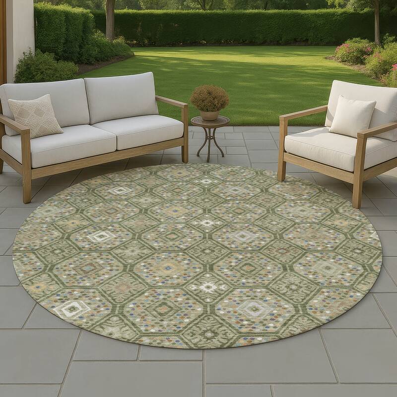 Machine Washable Indoor/ Outdoor Modern Hexi Chantille Rug - Sage - 8' x 8'